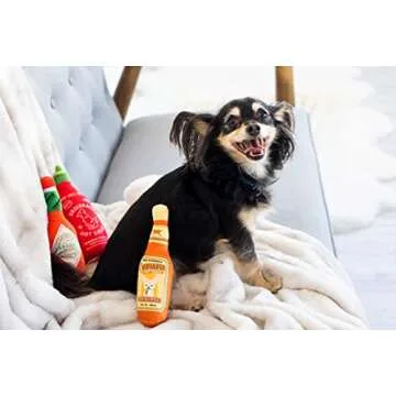 Pearhead Hot Sauce Dog Toys, Set of 3, Hot Sauce Toy Set for Dogs, Must Have Toys for Pet Owners, Plush Chew Toys Set of 3
