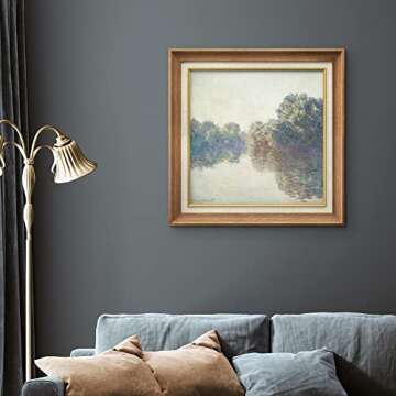 MUDECOR Premium Framed Wall Art The Seine River at Giverny by Claude Monet Classic Vintage Illustrations Fine Art Decorative Retro Historic Zen for Living Room, Bedroom, Office - 26"x26" Natural
