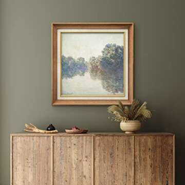 MUDECOR Premium Framed Wall Art The Seine River at Giverny by Claude Monet Classic Vintage Illustrations Fine Art Decorative Retro Historic Zen for Living Room, Bedroom, Office - 26"x26" Natural