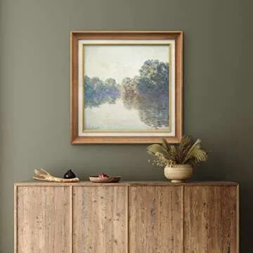 MUDECOR Premium Framed Wall Art The Seine River at Giverny by Claude Monet Classic Vintage Illustrations Fine Art Decorative Retro Historic Zen for Living Room, Bedroom, Office - 26"x26" Natural