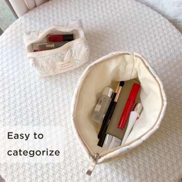 Sminra 2 Pieces Floral Makeup Bag, Cute Travel Quilted Pouch Cosmetic Bag Organizer, Small Cotton Coquette Aesthetic Purse Toiletry Bag for Women Girls accessories (2PCS-Blue Floral)