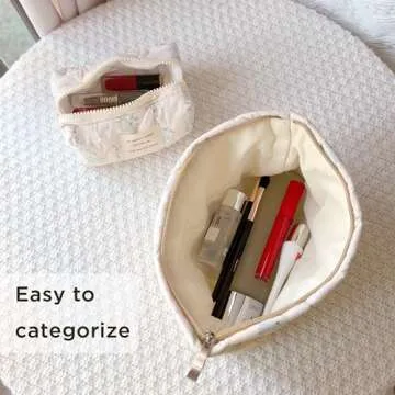 Sminra 2 Pieces Floral Makeup Bag, Cute Travel Quilted Pouch Cosmetic Bag Organizer, Small Cotton Coquette Aesthetic Purse Toiletry Bag for Women Girls accessories (2PCS-Blue Floral)