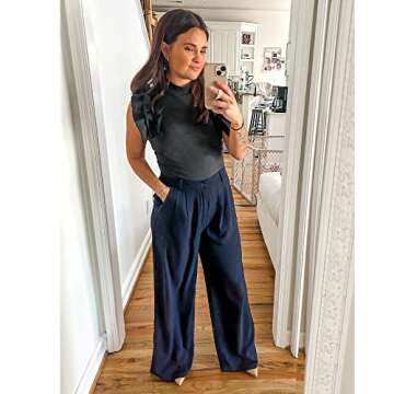 GRAPENT Women Work Pants Suit Pants Women Slacks Pants Business Casual Flowy Work Pants Slacks for Women Plus Size High Waisted Wide Leg Pants for Women Color Navy Blue Size X-Large Size 16 Size 18