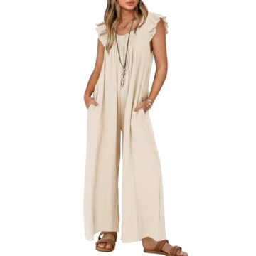 ZESICA Women's 2024 Summer Loose Jumpsuit Casual V Neck Sleeveless Oversized Wide Leg Pant Overalls ...