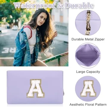Personalized Initial Letter Makeup Bag for Women