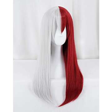 ANOGOL Silver Half Red Long Wavy Wig With Bangs for Anime Cosplay