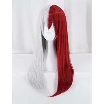 Silver Red Long Wavy Cosplay Wig with Cap for Women