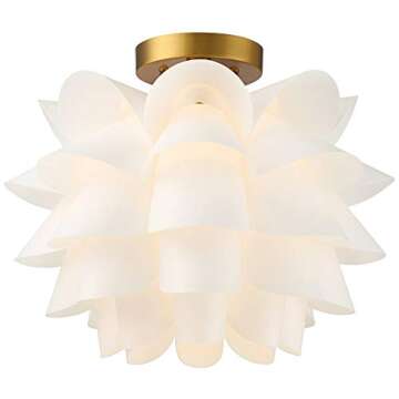 Possini Euro Design Mid Century Modern Glam Close to Ceiling Light Semi Flush Mount Fixture White Fl...