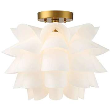 Possini Euro Design Mid Century Modern Glam Close to Ceiling Light Semi Flush Mount Fixture White Flower Gold Metal 15 3/4" Wide for House Bedroom Hallway Living Room Bathroom Dining Kitchen