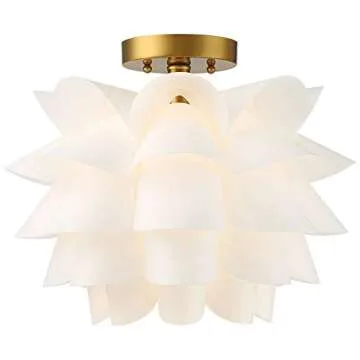Possini Euro Design Mid Century Modern Glam Close to Ceiling Light Semi Flush Mount Fixture White Flower Gold Metal 15 3/4" Wide for House Bedroom Hallway Living Room Bathroom Dining Kitchen