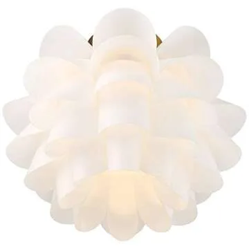 Possini Euro Design Mid Century Modern Glam Close to Ceiling Light Semi Flush Mount Fixture White Flower Gold Metal 15 3/4" Wide for House Bedroom Hallway Living Room Bathroom Dining Kitchen