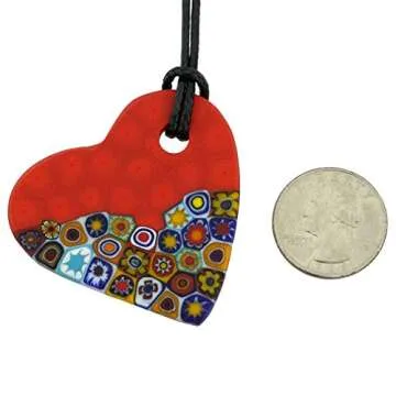 Authentic Murano Millefiori Heart Necklace in Mezzo Red
