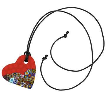 GlassOfVenice Murano Glass Matte Millefiori Heart Necklace - Mezzo Red