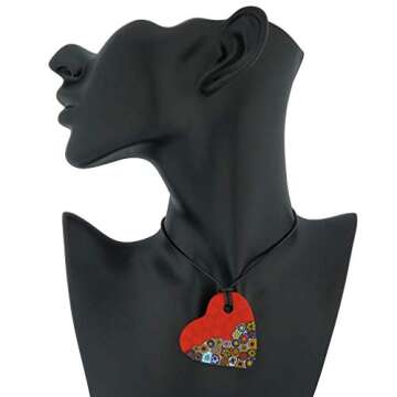 GlassOfVenice Murano Glass Matte Millefiori Heart Necklace - Mezzo Red