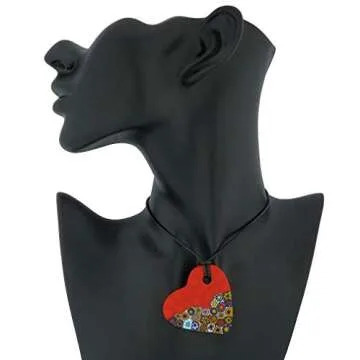 Authentic Murano Millefiori Heart Necklace in Mezzo Red