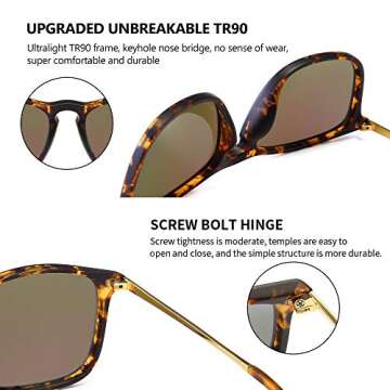 SUNGAIT Classic Square Frame Sunglasses Retro Style for Men Women (Tortoise Frame/Polarized Green Mirror Lens, 54) Composite Frame 1509PGHPKLV