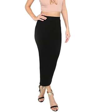 MakeMeChic Women's Solid Basic Below Knee Stretchy Pencil Skirt Black M
