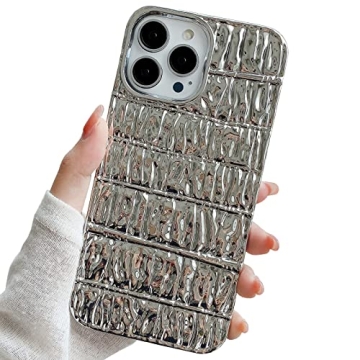 ekoneda for iPhone 14 Pro Max Case Cute Luxury Design Tin Foil Pleated 3D Fashion Phone Cover Bling ...