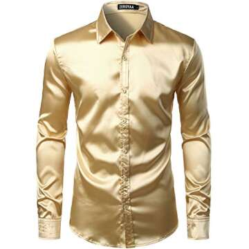 ZEROYAA Men's Luxury Shiny Silk Like Satin Button Up Dress Shirts ZLCL14-Champagne XX-Large