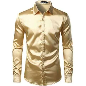 ZEROYAA Men's Luxury Shiny Silk Like Satin Button Up Dress Shirts ZLCL14-Champagne XX-Large