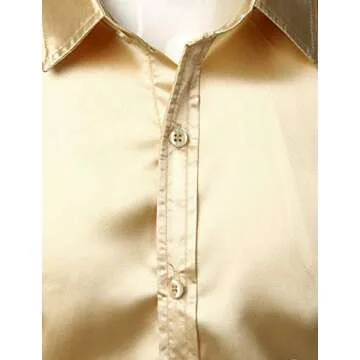 ZEROYAA Men's Luxury Shiny Silk Like Satin Button Up Dress Shirts ZLCL14-Champagne XX-Large