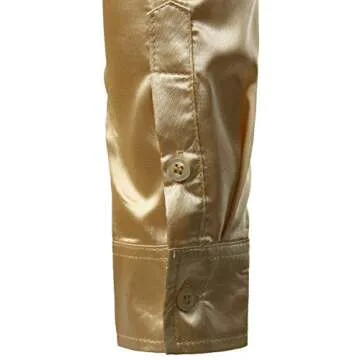 ZEROYAA Men's Luxury Shiny Silk Like Satin Button Up Dress Shirts ZLCL14-Champagne XX-Large
