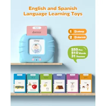 Airbition Bilingual Spanish and English Talking Flash Cards for Ages 2+, Pocket Speech Therapy Tools...