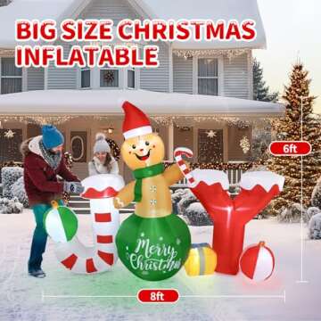 Christmas Inflatable Outdoor Decorations, 6 X 8 FT Gingerbread Large Blow Up Yard Decor with 7 LED L...