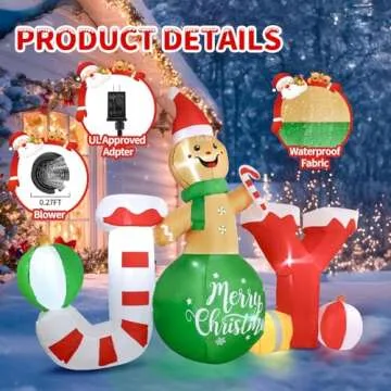 Christmas Inflatable Outdoor Decorations, 6 X 8 FT Gingerbread Large Blow Up Yard Decor with 7 LED Lights, Christmas Party Outdoor, Yard, Garden, Lawn Winter Decorations Ornaments