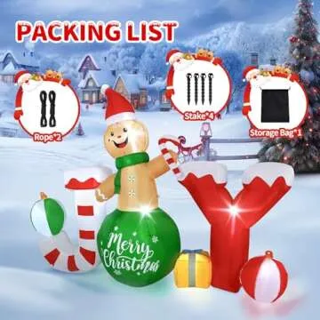 Christmas Inflatable Outdoor Decorations, 6 X 8 FT Gingerbread Large Blow Up Yard Decor with 7 LED Lights, Christmas Party Outdoor, Yard, Garden, Lawn Winter Decorations Ornaments