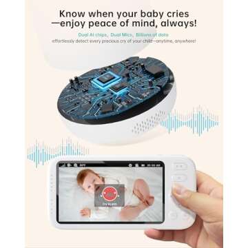 Jartoo 2K Video Baby Monitor with Camera and Audio, 3600ft Long Range Baby Monitor No WiFi 5.5" FHD Screen ANC Baby Camera Wireless, Room, Portable, Night Vision, 2-Way Talk, AI Cry Detect, 6000mAh