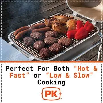PK Grills Charcoal BBQ Grill and Smoker Combo Cast Aluminum Portable Outdoor Cooking Barbecue Grills for Camping, Tailgating, Park Grilling, PKO-GCAX-X PK Original, Regular, Silver