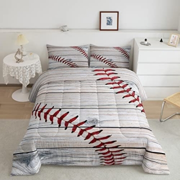 Feelyou Baseball Pattern Bedding Set for Girls Boys Children Sports Theme Comforter Set 3D Ball Patt...