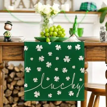 Artoid Mode Green Lucky Shamrock Table Runner for St. Patrick's Day Celebration Decor 13 x 72 Inch