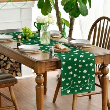 Green Lucky Shamrock Table Runner for Spring Festivities