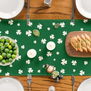 Green Lucky Shamrock Table Runner for Spring Festivities