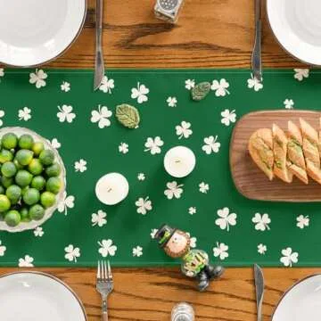 Green Lucky Shamrock Table Runner for Spring Festivities