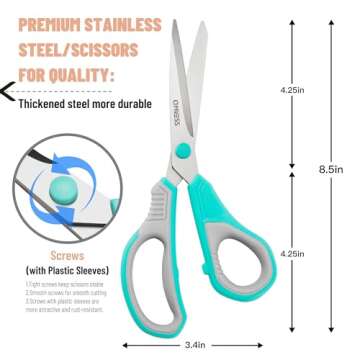 QMVESS 8.5" Scissors All Purpose 3 Pack, Ultra Sharp 2.5mm Thick Blade Scissors for Office, Professional Ergonomic Comfort Grip Scissors for Office School Home Fabric DIY Craft Cutting General Use