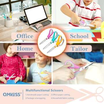 QMVESS 8.5" Scissors All Purpose 3 Pack, Ultra Sharp 2.5mm Thick Blade Scissors for Office, Professional Ergonomic Comfort Grip Scissors for Office School Home Fabric DIY Craft Cutting General Use