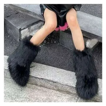 IXU Women's Faux Fur Boot Furry Fluffy Round Toe Suede Snow Winter Women Boots Comfy Plush Warm Shor...