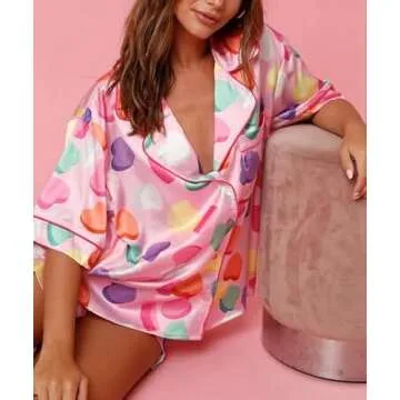 Yiulangde Cute Silk Satin Pajama Set for Women