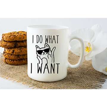 CBTwear I Do What I Want - 11oz Ceramic Coffee Mug - Cat Lover Gifts For Women - Funny Crazy Grumpy Cat Mom Or Dad - Inspirational & Sarcastic Mug Gifts For Bosses, Employees, Family And Friends