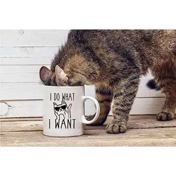 CBTwear I Do What I Want - 11oz Ceramic Coffee Mug - Cat Lover Gifts For Women - Funny Crazy Grumpy Cat Mom Or Dad - Inspirational & Sarcastic Mug Gifts For Bosses, Employees, Family And Friends