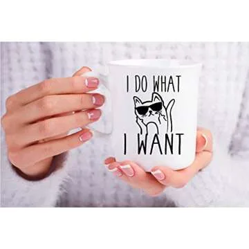 CBTwear I Do What I Want - 11oz Ceramic Coffee Mug - Cat Lover Gifts For Women - Funny Crazy Grumpy Cat Mom Or Dad - Inspirational & Sarcastic Mug Gifts For Bosses, Employees, Family And Friends
