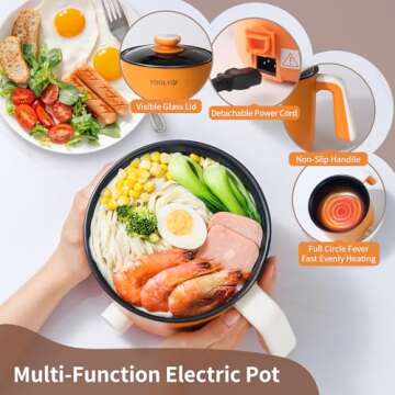 Hot Pot Electric Ramen Cooker: YOOLYQI 1.5 L Portable Lazy Pot, Dual Power Regulation, Suitable for Ramen,Noodles, Soup, Oatmeal Non-Stick Pot, Dorm, Office Must Have Multi Shabu Shabu Pot