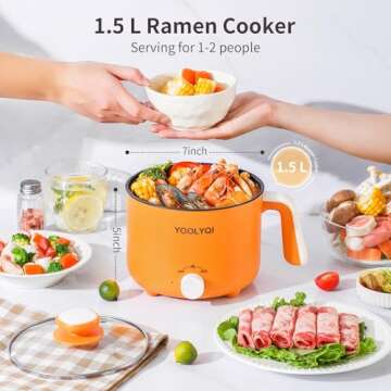 Hot Pot Electric Ramen Cooker: YOOLYQI 1.5 L Portable Lazy Pot, Dual Power Regulation, Suitable for Ramen,Noodles, Soup, Oatmeal Non-Stick Pot, Dorm, Office Must Have Multi Shabu Shabu Pot