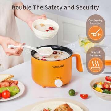 Hot Pot Electric Ramen Cooker: YOOLYQI 1.5 L Portable Lazy Pot, Dual Power Regulation, Suitable for Ramen,Noodles, Soup, Oatmeal Non-Stick Pot, Dorm, Office Must Have Multi Shabu Shabu Pot