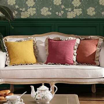 patdrea Shabby Chic Yellow Decorative Throw Pillow Covers 18x18 Set of 2,Farmhouse Linen Pillow Cove...