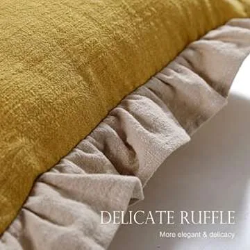 patdrea Shabby Chic Yellow Decorative Throw Pillow Covers 18x18 Set of 2,Farmhouse Linen Pillow Covers with Ruffles,Square Sturdy Throw Pillow Case for Couch Sofa Bed Living Room