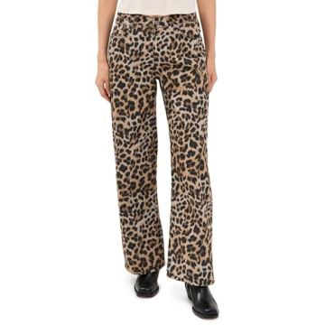 Ragged Priest Women's Leopard Print Wide-Leg Jeans for Trendy Style and Comfort